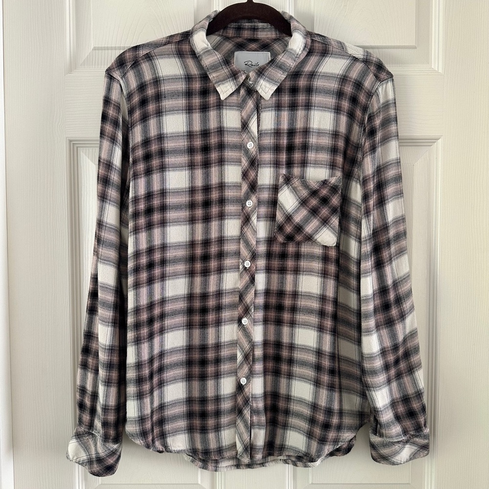 Rails Hunter Shirt Plaid Button Up Long Sleeve Ivory Coal Blush Size Medium - Picture 4 of 15